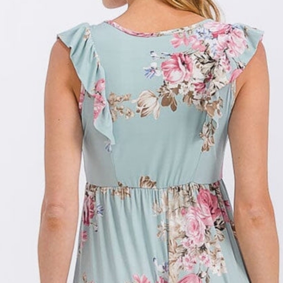 Floral Scoop Neck Maxi Dress in Blue and Pink Medium - Picture 8 of 12